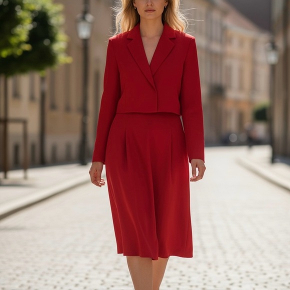 Nicole Miller Dresses & Skirts - Vintage 80’s Nicole Miller Women’s 2-Piece Red Blazer Skirt Suit Set ~ Size 10